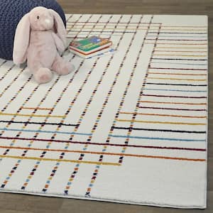 Modern White 5 ft. 3 in. x 7 ft. Striped Area Rug