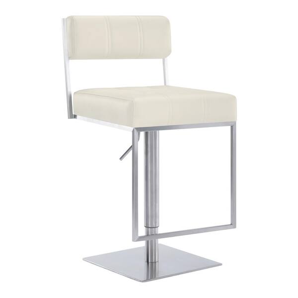 Armen Living Michele Contemporary Swivel Bar Stool in Brushed Stainless Steel and OffWhite Faux