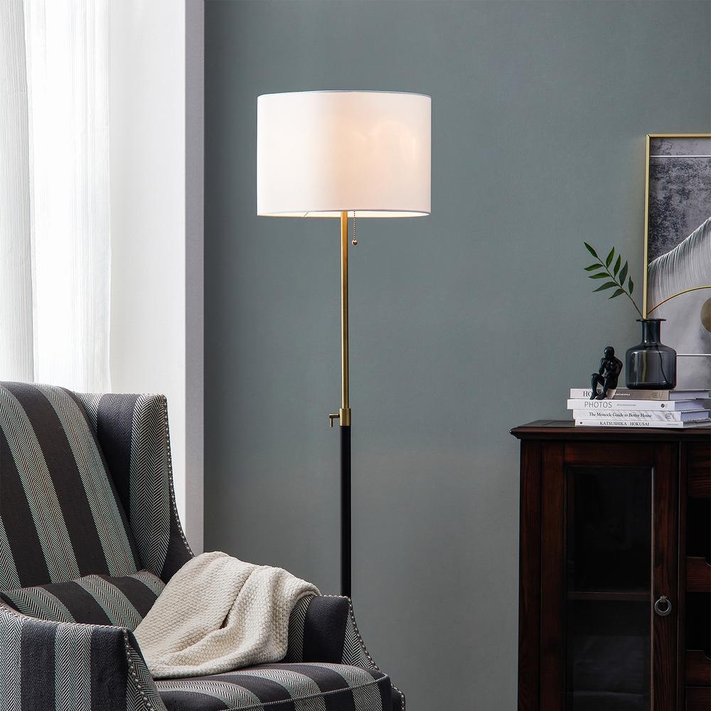 64.5" Adjustable Black Metal Floor Lamp with White Drum Shade