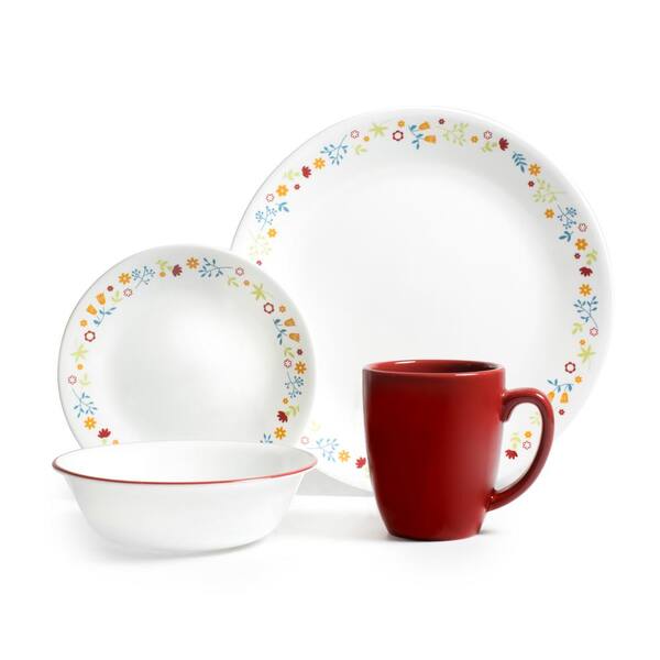 Corelle Classic 16-Piece Country/Cottage Multi-Colored Flowers Glass Dinnerware Set (Service for 4)