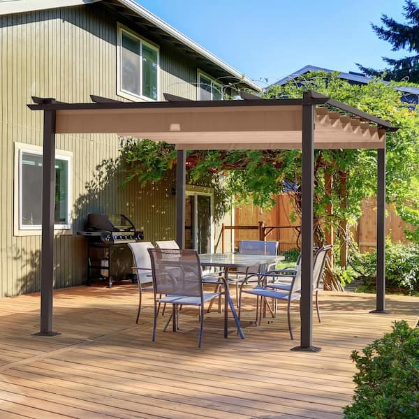 VEIKOUS 13 ft. W x 10 ft. D Aluminum Pergola Outdoor with Dark