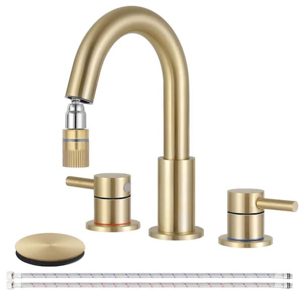 Double handle 8 in. Widespread Bathroom Faucet 3 Hole Bathroom Sink Faucet in Brushed Gold