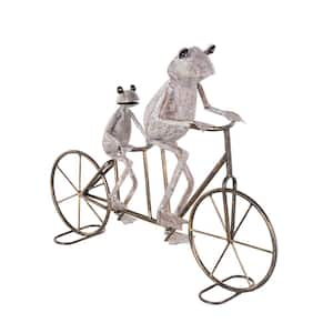 17 in. Metal On Bicycle Frog Garden Sculpture with Gold Accents