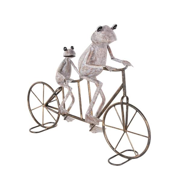 Litton Lane 17 in. Metal On Bicycle Frog Garden Sculpture with Gold Accents