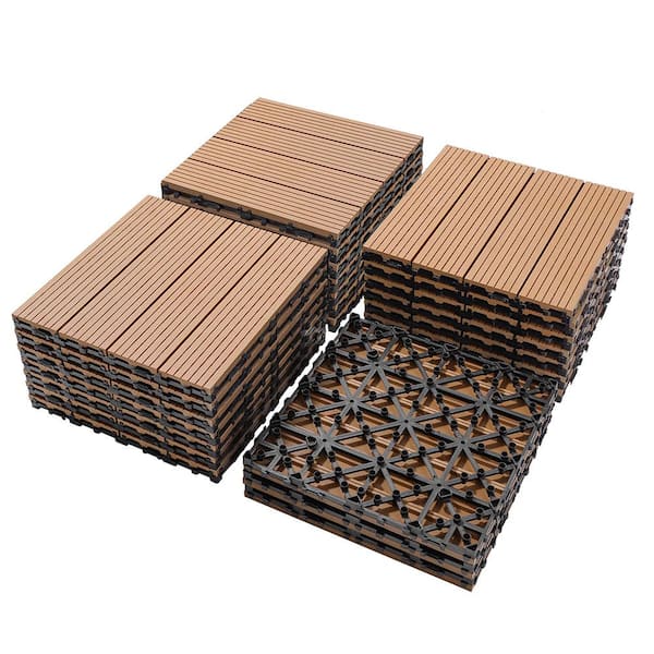 Afoxsos 1 ft. x 1 ft. Burlywood Plastic Composite Deck Tiles, All-Weather Proof and Rust Resistant, Easy to DIY (20-Pack)