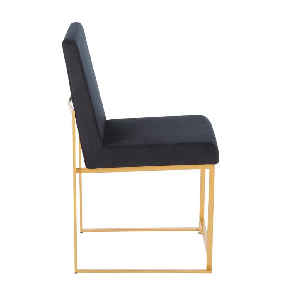 Fuji Black Velvet Upholstered High Back Side Chair with Gold Metal Frame