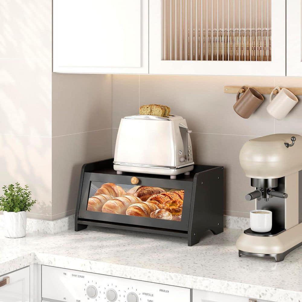 bread booster box JFVKAF Farmhouse Bamboo Countertop with Large Capacity in Natural Brown Unlike airtight containers that dry out bread and cause it to go stale faster Goozii Black Bread Box for