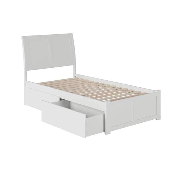 AFI Portland White Twin Solid Wood Storage Platform Bed with Flat Panel Foot Board and 2 Bed Drawers