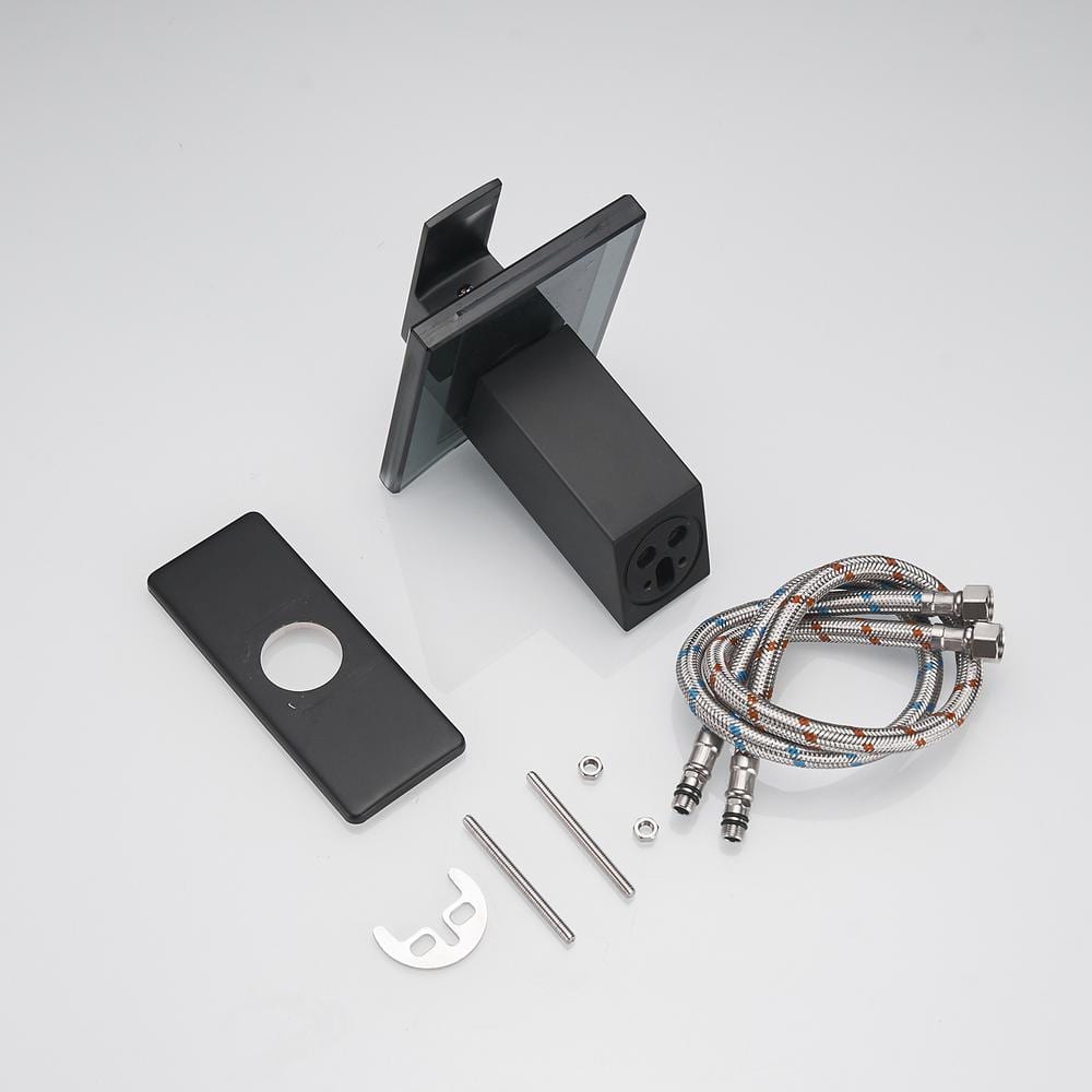 Matte Black Glass Waterfall Bathroom Faucet with Brass Handle