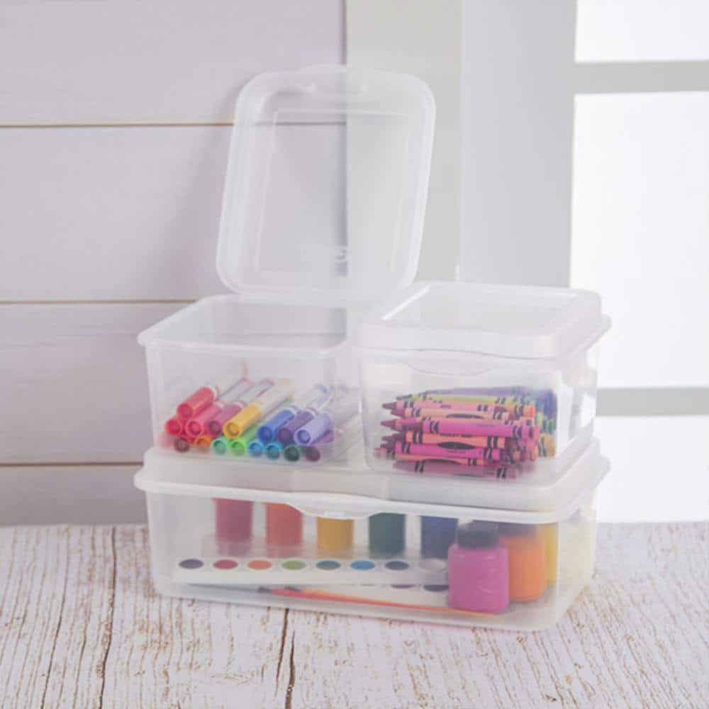 Clear Plastic Stackable Rectangular Storage Bin with Detached Lid, 6-Pack