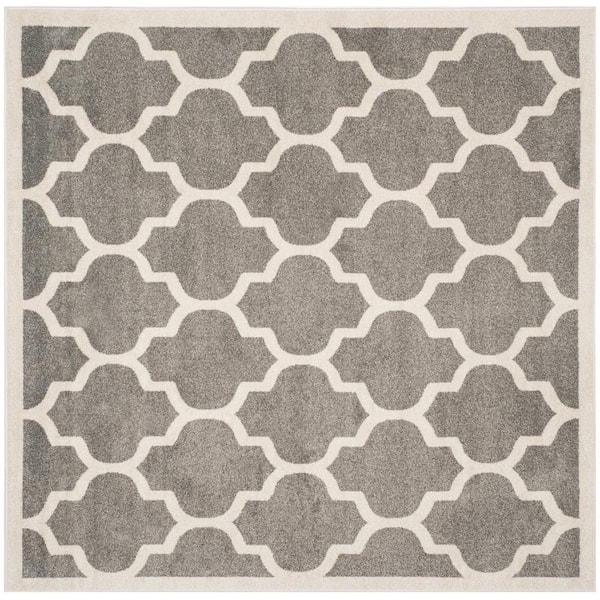 SAFAVIEH Amherst Dark Gray/Beige 9 ft. x 9 ft. Square Trellis Geometric Area Rug