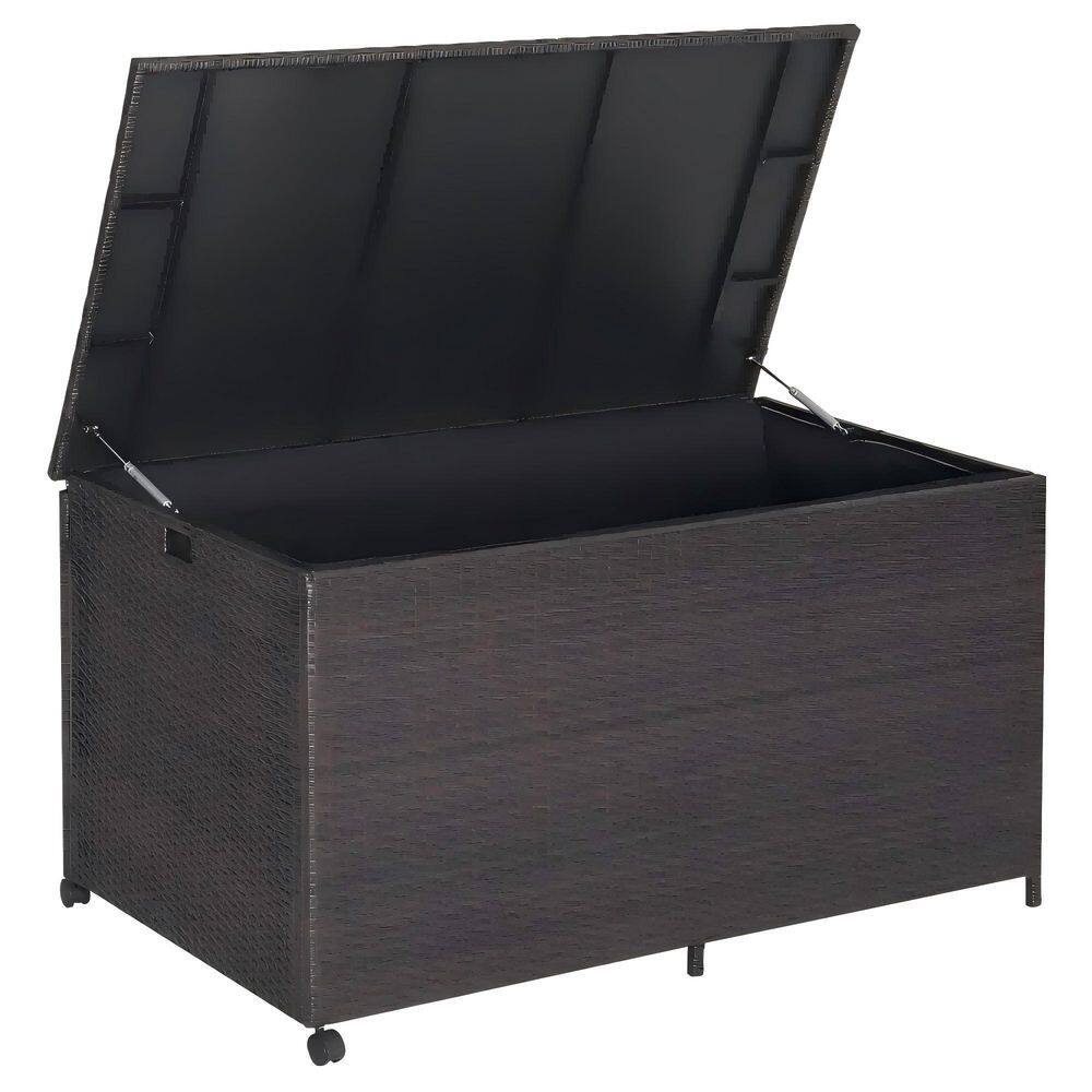 130 Gal. XL Outdoor Storage Box Waterproof, Resin Rattan Deck Box for Patio Garden Furniture, Outdoor Cushion Storage