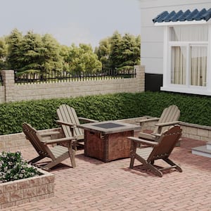34.5 in. 5-Piece Metal Patio Fire Pit Set Fire Pit Table and Gray Brown Adirondack Chairs w/Cup Holder & Umbrella Holder