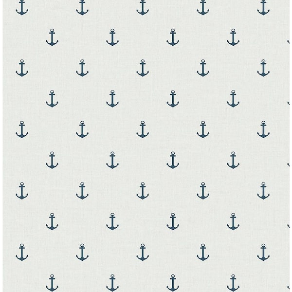 56 sq. ft. Denim Cape Cod Anchors Unpasted Paper Wallpaper Roll