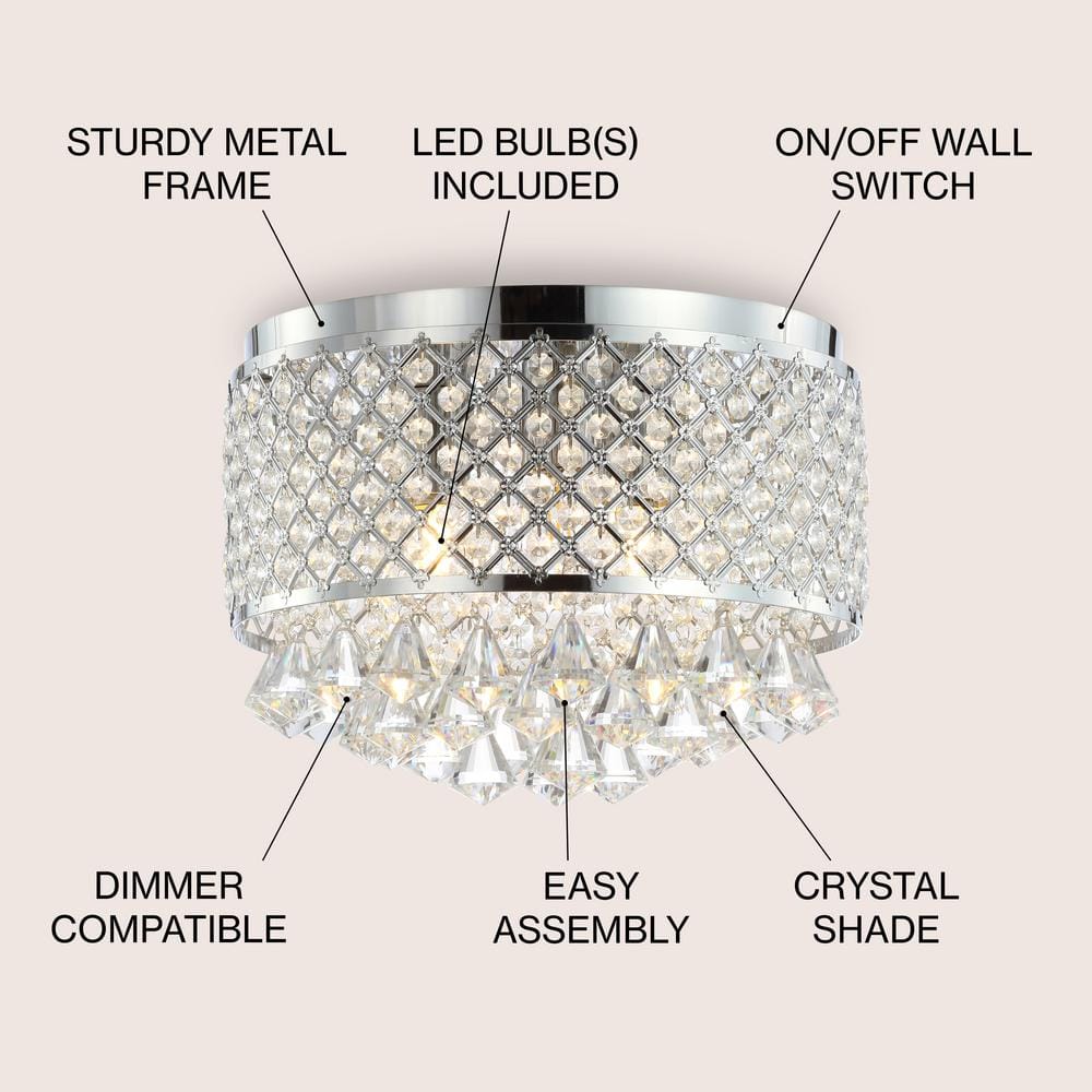 Evelyn 14.75" Chrome Crystal Drum LED Flush Mount Ceiling Light