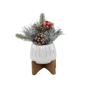 8 in. H Artificial Christmas Mix in 4 in. White Ceramic Cupcake on Stand