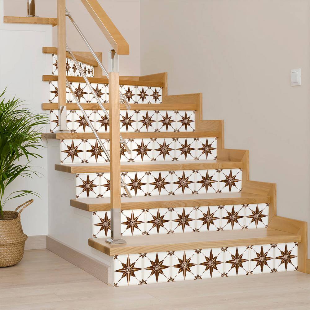 Brown and White Star Shaped Vinyl Peel and Stick Tile Set