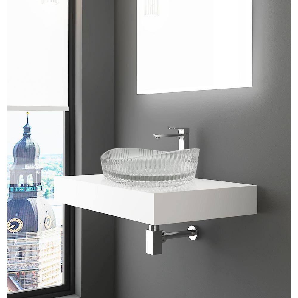 20'' Clear Ribbed Glass Oval Above-Counter Vessel Sink