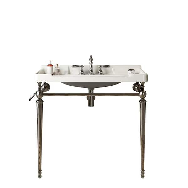 Wynnt Modern 36 in. Ceramic Console Sink with Stainless Steel in Golden Legs Matte Balck Basin