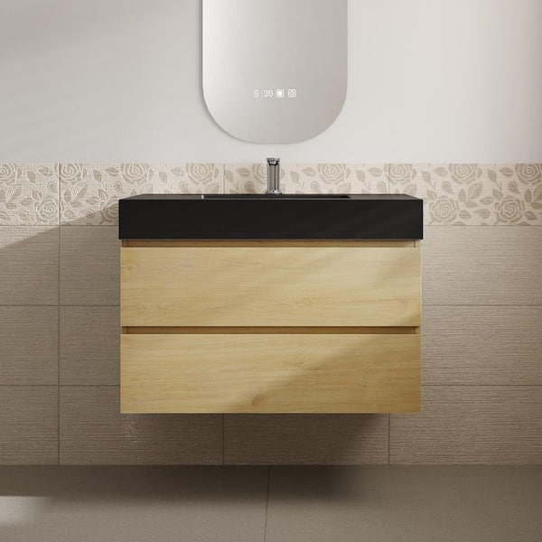 Aaby 36 in. W x 18 in. D x 25 in. H Wall Mounted Floating Bath Vanity Cabinet in Light Oak with Quartz Top and Sink