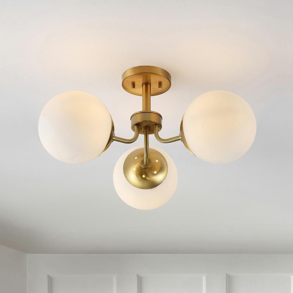 23.5" Brass and Frosted Glass Globe LED Ceiling Light