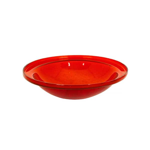 Reflective Crackle Glass Birdbath Bowl, 12.5 in. dia. Red