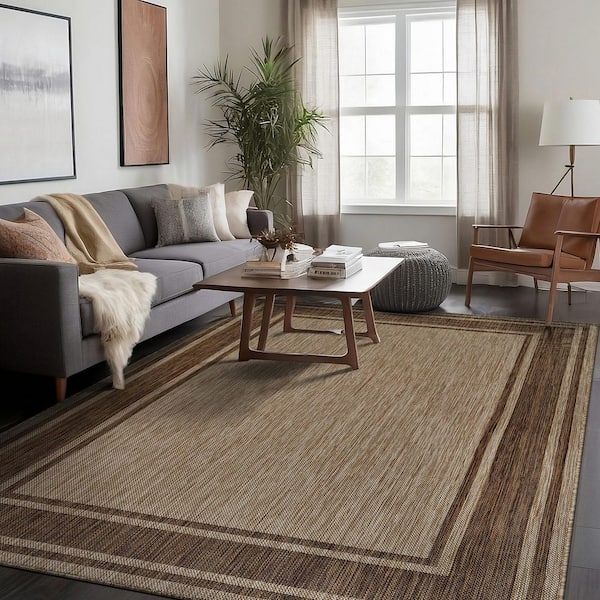 Essence Jute 10 x 14 ft. Bordered Easy to Clean Indoor Outdoor Area Rug