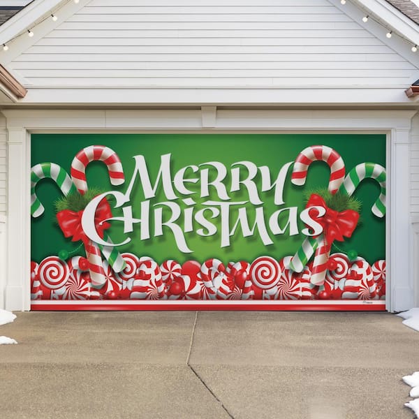 7 ft. x 16 ft. Christmas Candy Christmas Garage Door Decor Mural for Double Car Garage