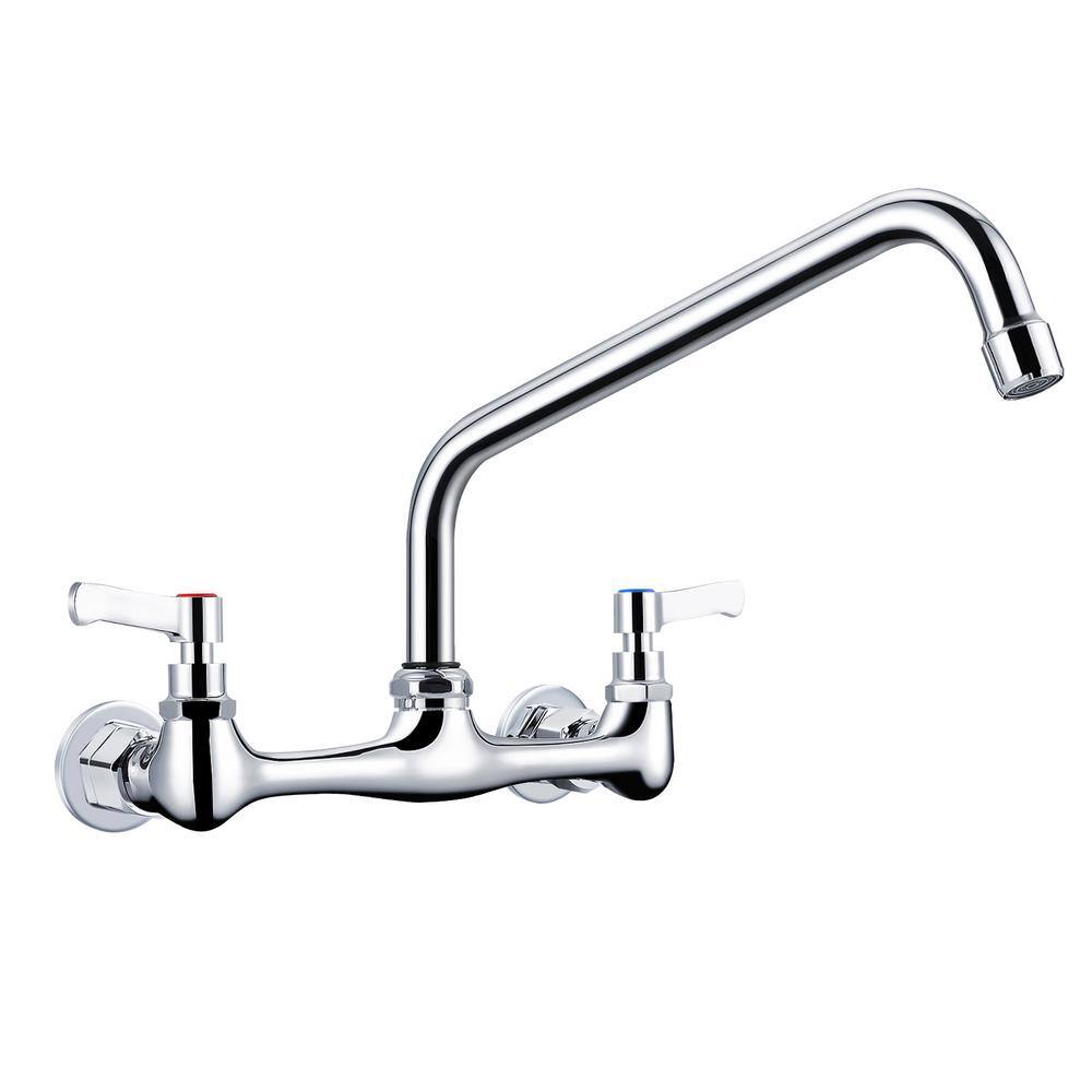 Double Handle Wall Mount Standard Kitchen Faucet with 12 in. Swivel Spout 8 in. Center in Matte Black price history on PriceWatchPro