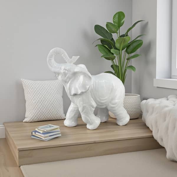 Morden White 7.75 in. x 17.5 in. Ceramic Elephant