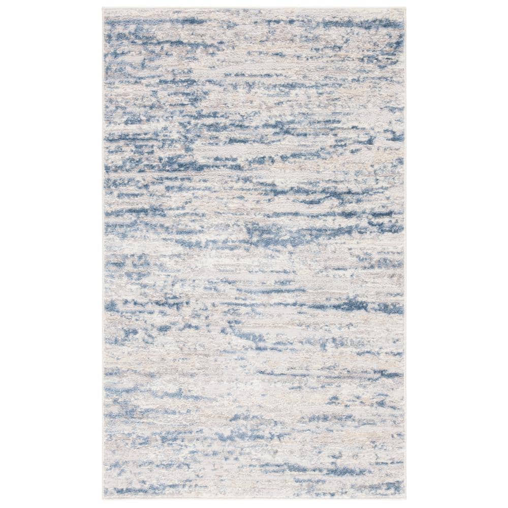 Ivory and Blue Abstract Synthetic Area Rug, 3' x 5'