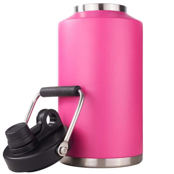 Wudkey 128 oz. Stainless Steel Insulated Jug with Handle, Large Double Vacuum Water Bottle for Hot and Cold Drinks, Pink
