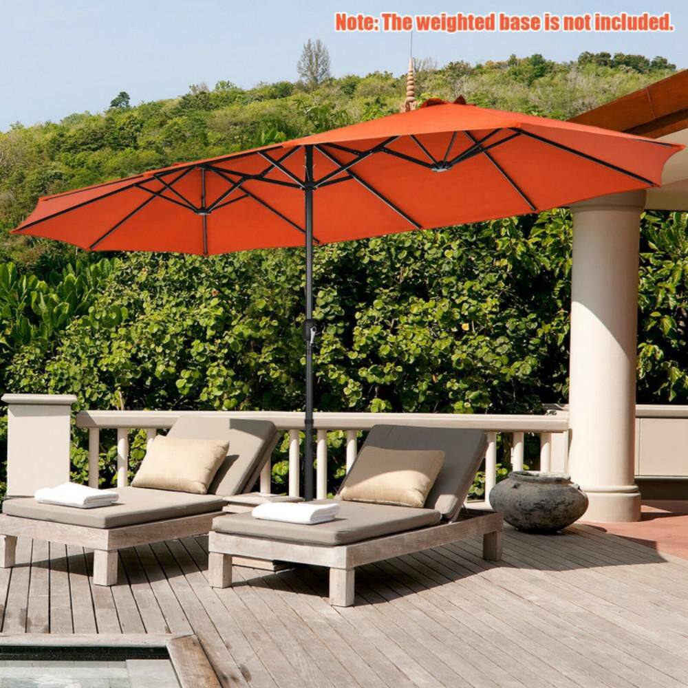 15ft Orange Double-Sided Steel Patio Umbrella with Hand Crank
