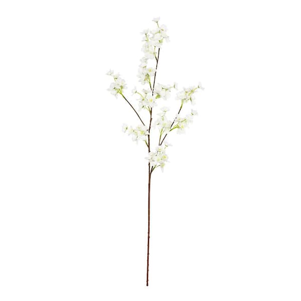 LIVING LUXURY 34 in. Cream White Artificial Cherry Blossom Flower Stem Spray (Set of 6)