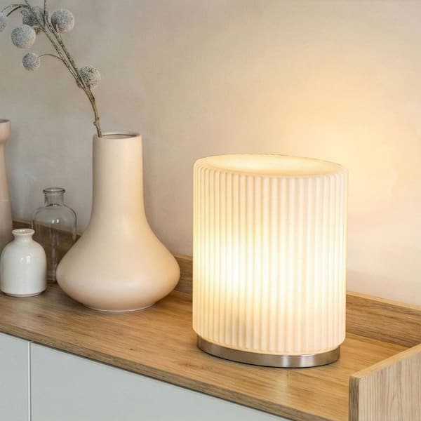 Lumi 7.36 in LED Frosted White Glass Modern Industrial Oval Cylinder Gradient Dimming Nightstand Desk Lamp