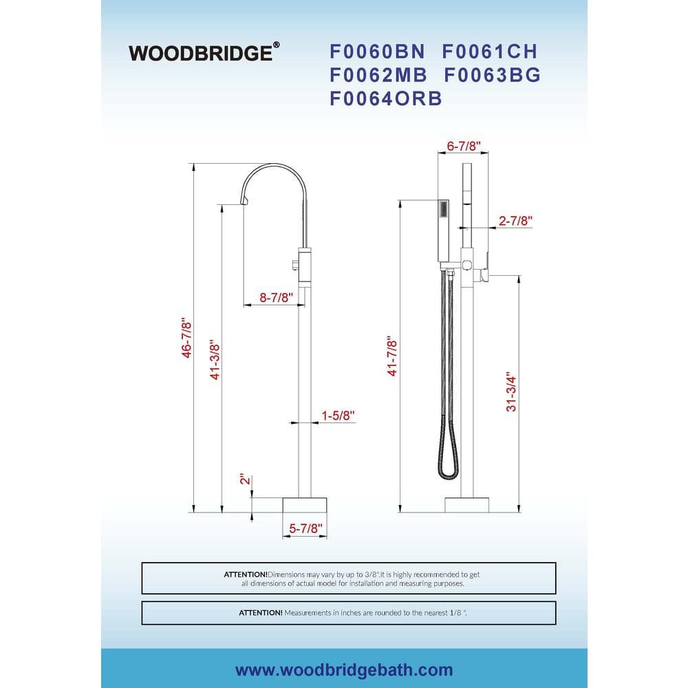 Brushed Gold Freestanding Tub Faucet with Hand Shower