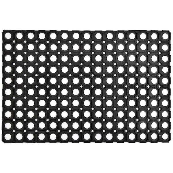 EVIDECO French home goods Black 16 in. W x 24 in. L Outdoor Interlocking Rubber Door Mat Anti-Fatigue
