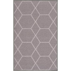 Hexagon Design Gray Color 19.5 in. x 32 in. Polyamide Stair Tread Cover Matching Mat