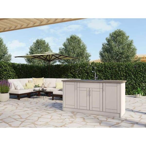 Sanibel Shoreline Gray 13-Piece 67.25 in. x 34.5 in. x 25.5 in. Outdoor Kitchen Cabinet Island Set