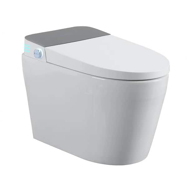 Elongated Bidet Toilet 1.0 GPF in White with Heated Seat, Auto Flush, Foot Sensor, Warm Water Dry, Night Light
