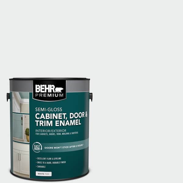 BEHR PREMIUM 1 gal. #BWC-12 Vibrant White Semi-Gloss Enamel Interior/Exterior Cabinet, Door & Trim Paint