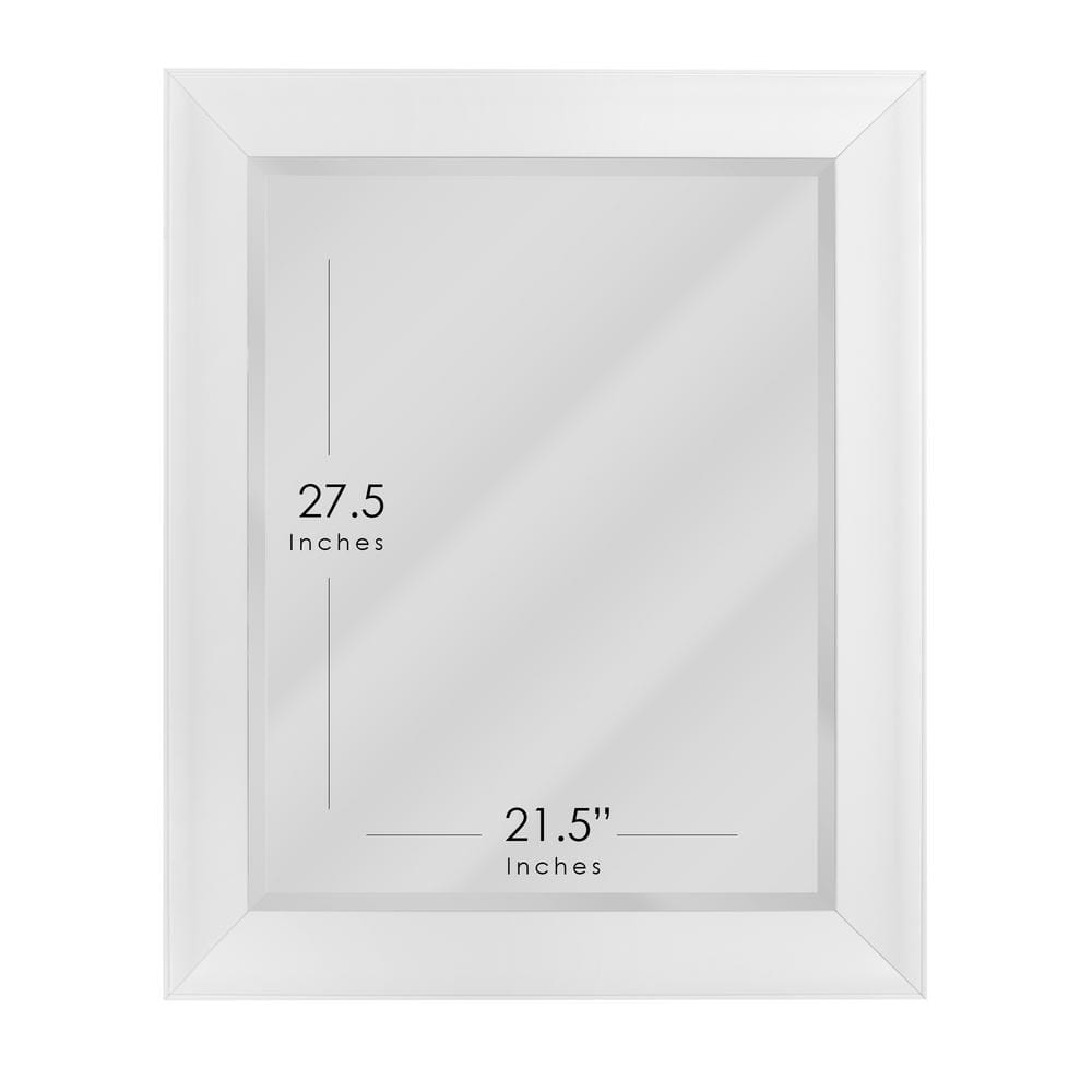 Glossy White Rectangular Beveled Vanity Mirror