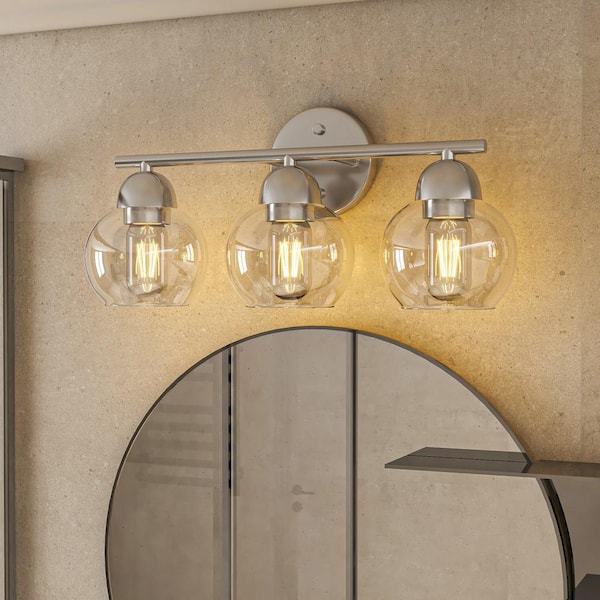 18.32 in. 3-Lights Brushed Nickel Vanity Light on mirror with no bulbs included