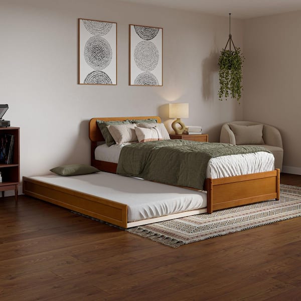 AFI Capri Light Toffee Natural Bronze Solid Wood Frame Twin XL Platform Bed with Panel Footboard and Twin XL Trundle