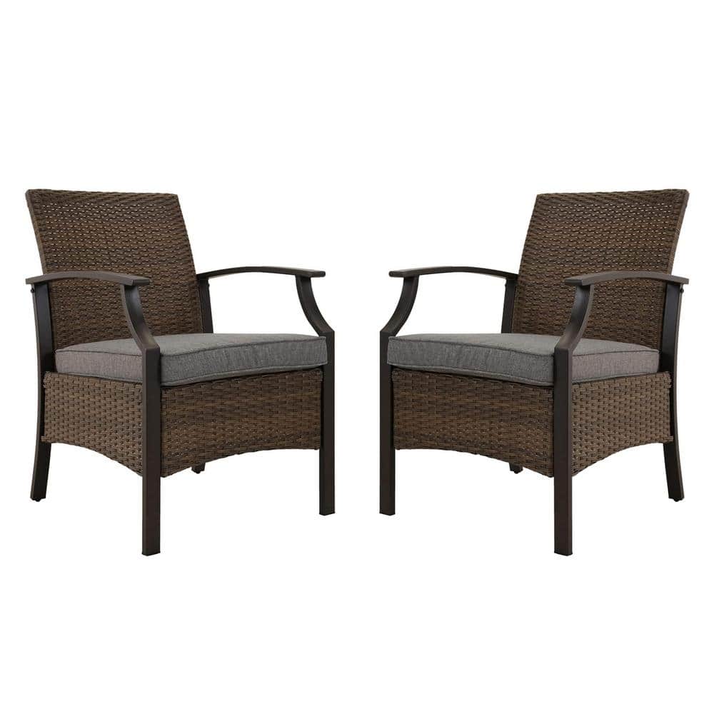 Rattan Outdoor Dining Chairs Patio Wicker Chairs with Gray Cushion and Metal Armrest and Leg (2-Pack) price history on PriceWatchPro
