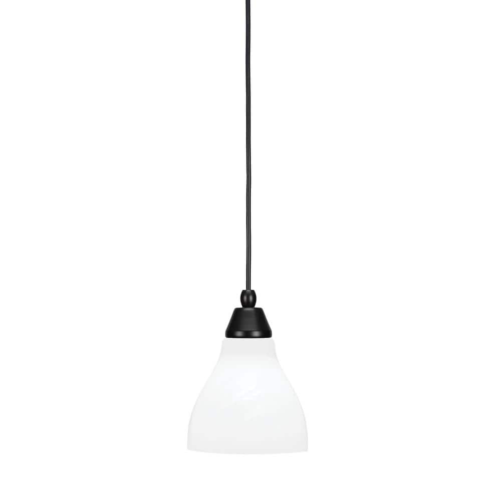Bryson 6.25 in. 1-Light Matte Black Cord Pendant Light with 6.25 in. White 