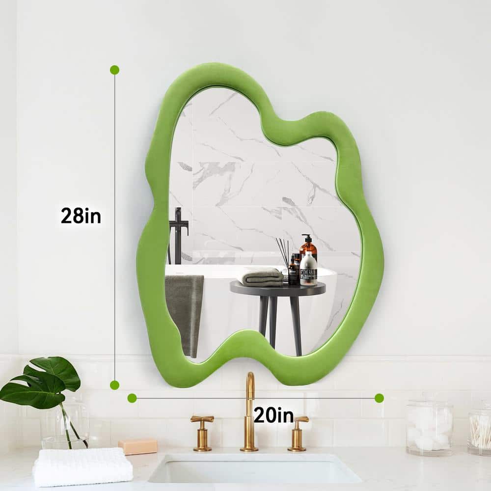 20" x 28" Green Flannel Wrapped Wood Framed Asymmetrical Decorative Mirror