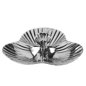 Silver Coast 11 in. x 10.5 in. 3-Copmartment Silver 3-D Shell Serving Tray (Set of 1)