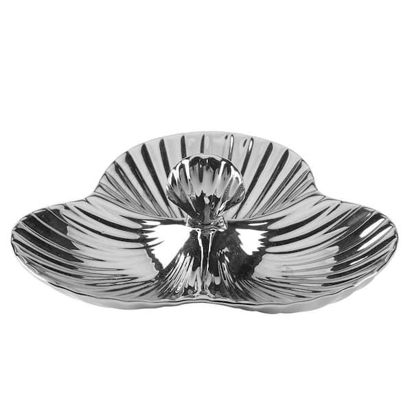 Certified International Silver Coast 11 in. x 10.5 in. 3-Copmartment Silver 3-D Shell Serving Tray (Set of 1)