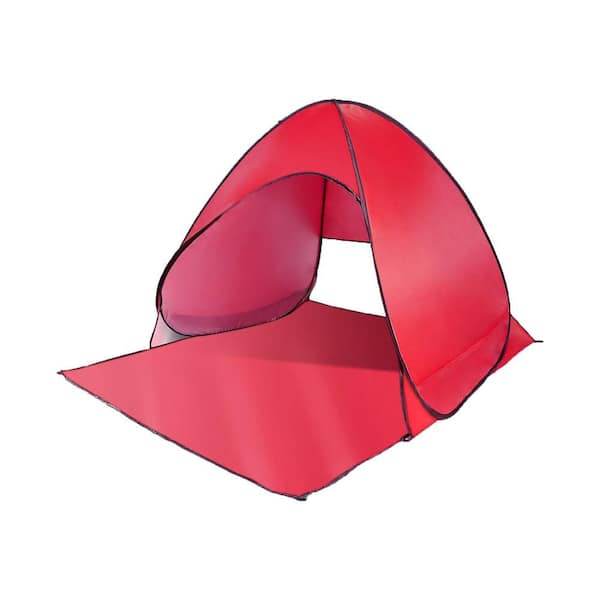 5.4 ft. x 4.9 ft. Red Pop Up Beach Tent Anti-UV and Waterproof Tent Canopy for 2/3 Man with Net Window Storage Bag
